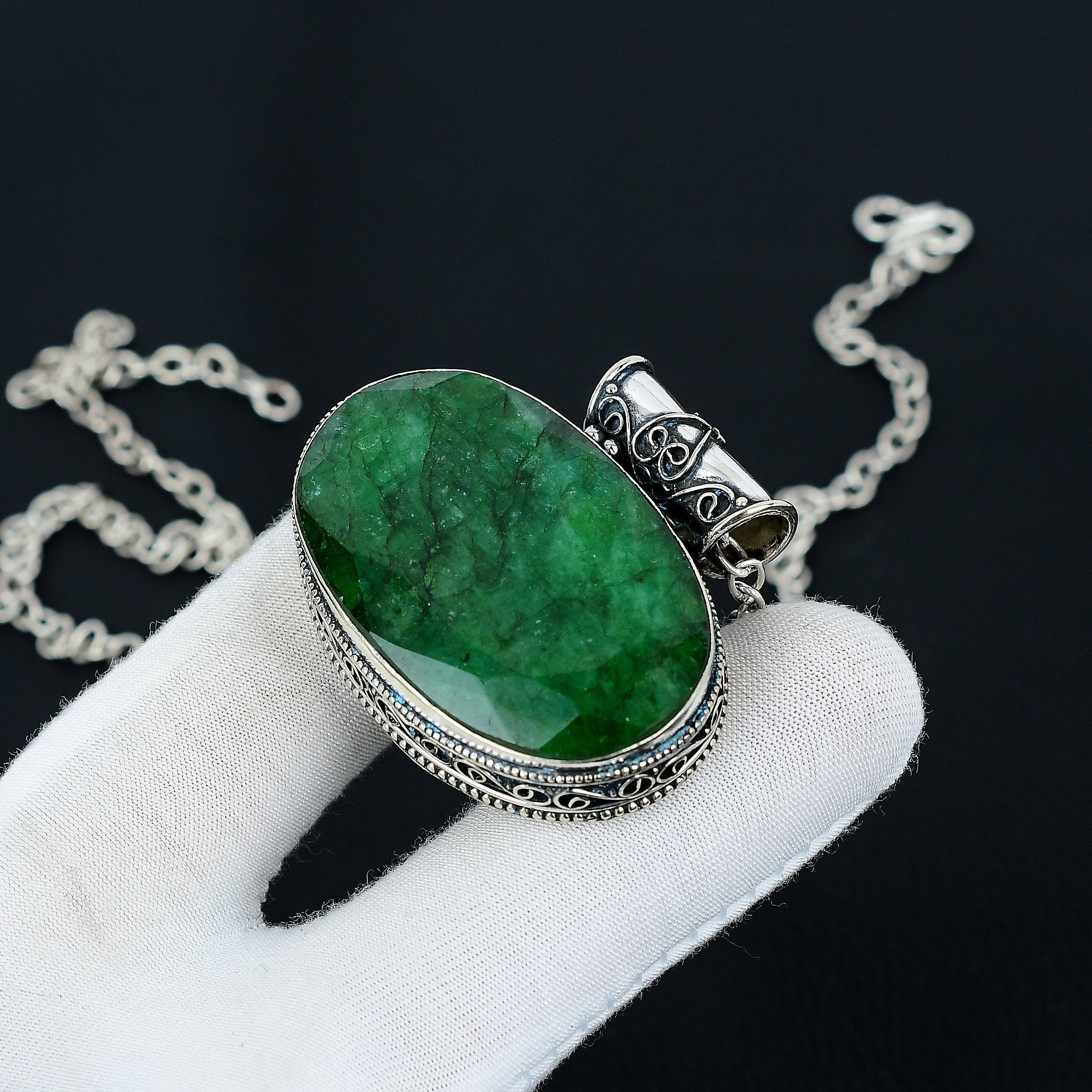 Zambian Emerald Gemstone Handmade 925 Sterling Silver Necklace Pendant Jewelry Emerald Silver Pendant Emerald Pendant Birth Day Gift For Him
