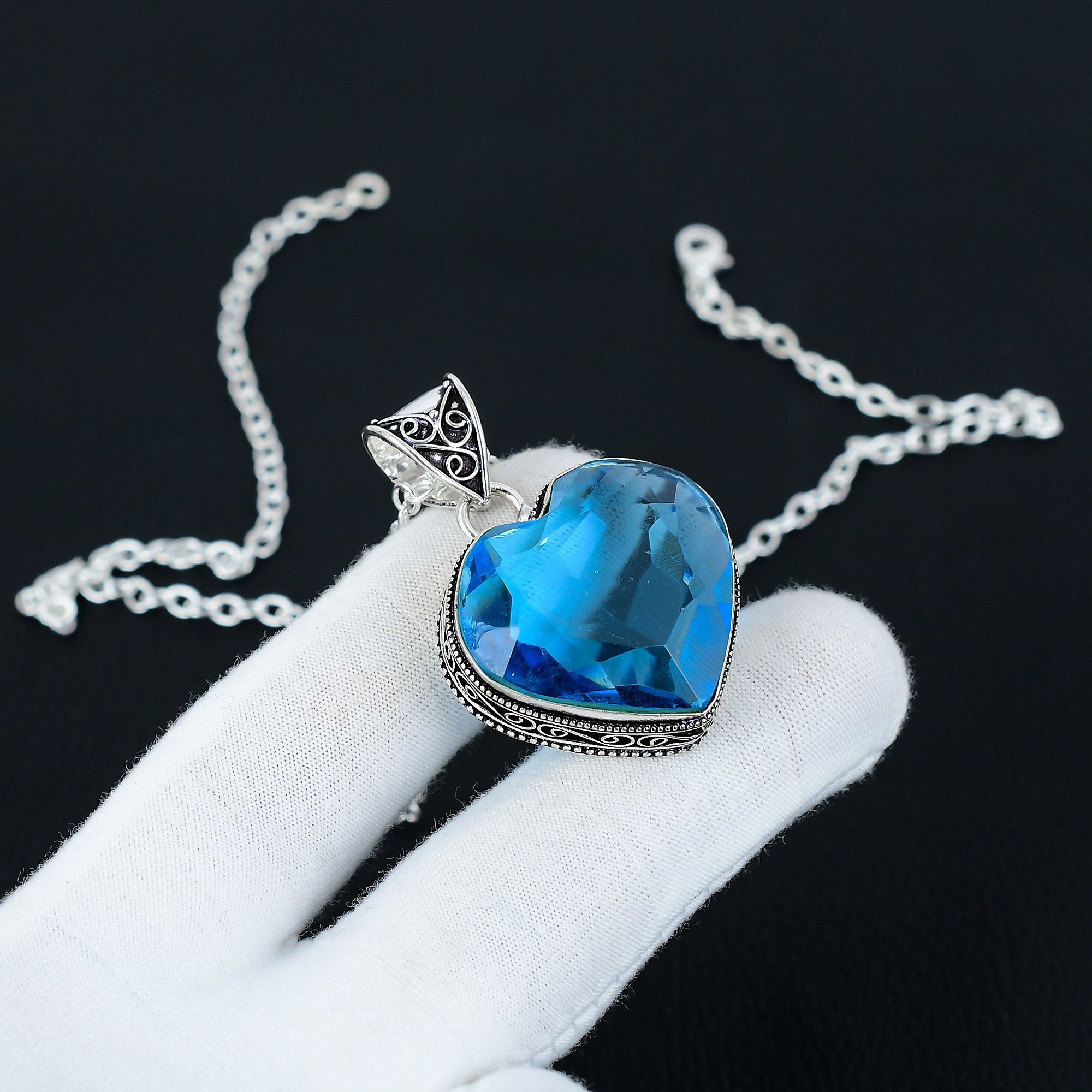Swiss Blue Topaz Gemstone Handmade 925 Sterling Silver Pendant Necklace Jewelry Blue Topaz Silver Pendant Blue Topaz Pendant Gift For Lover